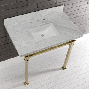 Fauceture KVPB36MSQ7 36-Inch Carrara Marble Console Sink, Marble White/Brushed Brass