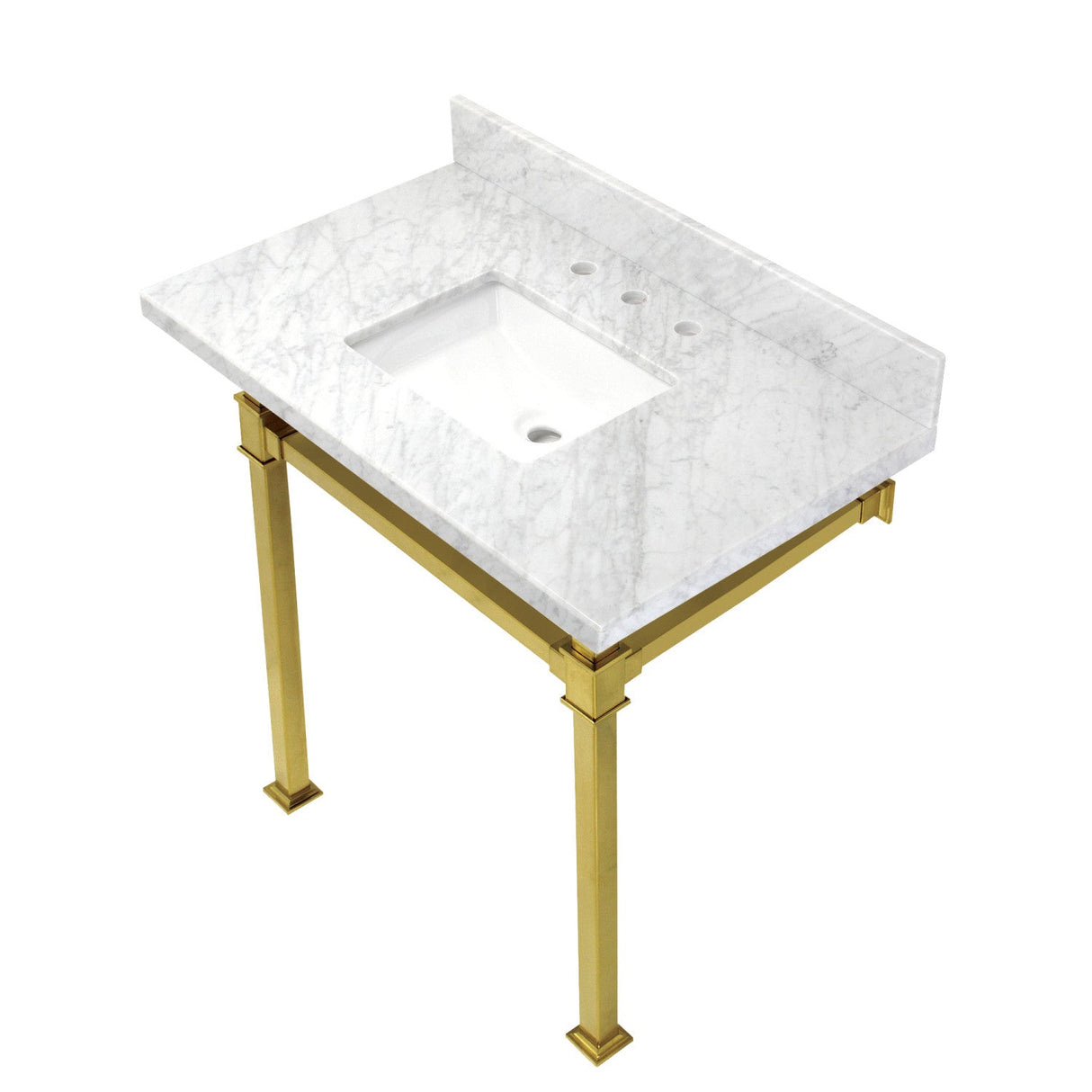 Fauceture KVPB36MSQ7 36-Inch Carrara Marble Console Sink, Marble White/Brushed Brass