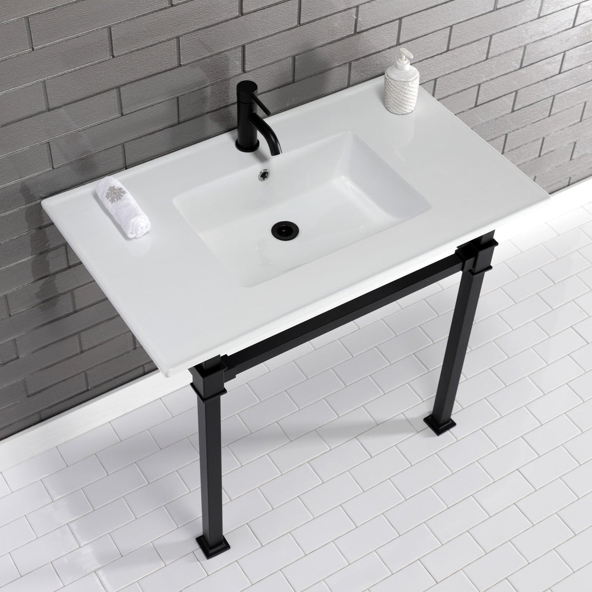 Fauceture KVPB37221Q0 37-Inch Ceramic Console Sink Set, White/Matte Black