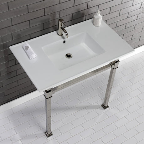 Fauceture KVPB37221Q6 37-Inch Ceramic Console Sink Set, White/Polished Nickel