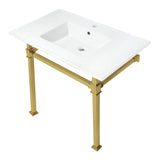 Fauceture KVPB37221Q7 37-Inch Ceramic Console Sink Set, White/Brushed Brass