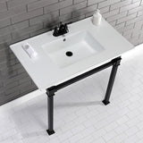 Fauceture KVPB37224Q0 37-Inch Ceramic Console Sink Set, White/Matte Black