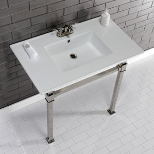 Fauceture KVPB37224Q6 37-Inch Ceramic Console Sink Set, White/Polished Nickel