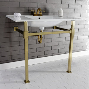 Fauceture KVPB37224Q7 37-Inch Ceramic Console Sink Set, White/Brushed Brass