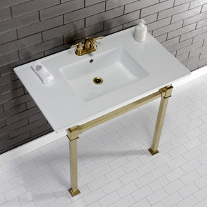 Fauceture KVPB37224Q7 37-Inch Ceramic Console Sink Set, White/Brushed Brass