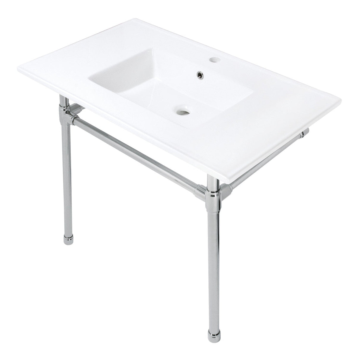 Dreyfuss KVPB3722716 37-Inch Ceramic Console Sink Set, White/Polished Nickel