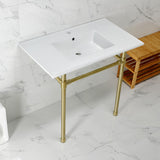 Dreyfuss KVPB3722717 37-Inch Ceramic Console Sink Set, White/Brushed Brass