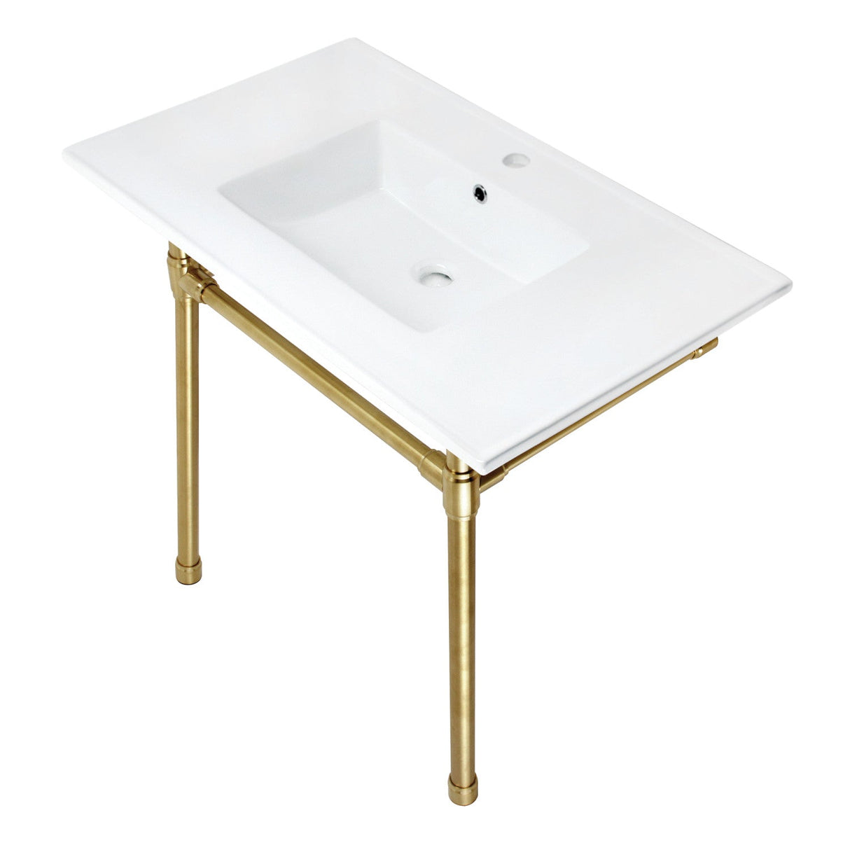 Dreyfuss KVPB3722717 37-Inch Ceramic Console Sink Set, White/Brushed Brass