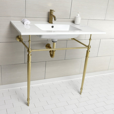 Edwardian KVPB372271BB 37-Inch Ceramic Console Sink Set, White/Brushed Brass