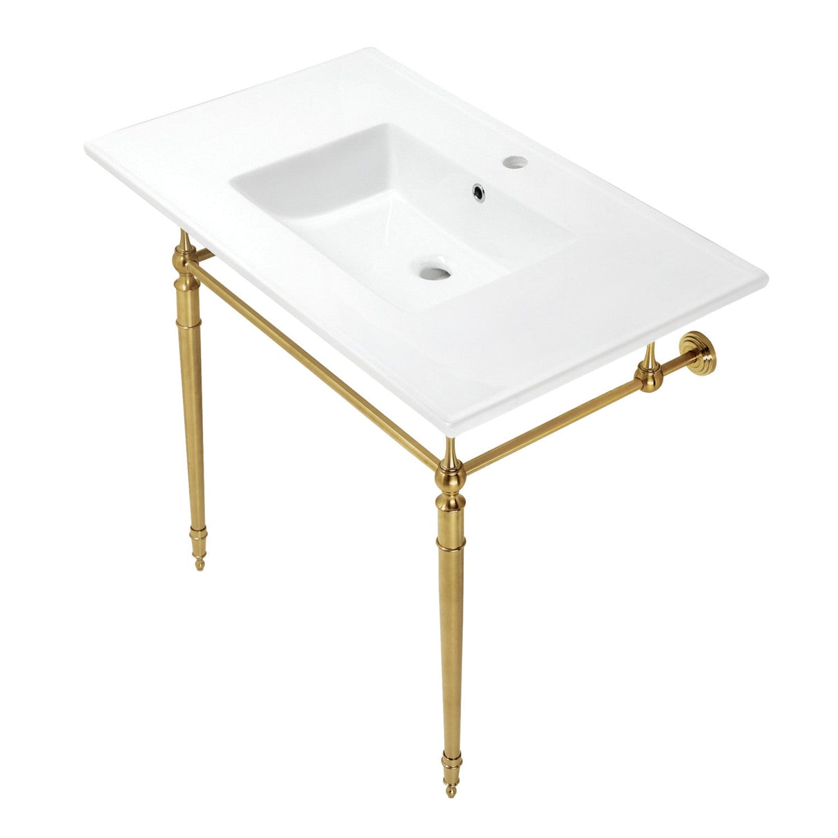 Edwardian KVPB372271BB 37-Inch Ceramic Console Sink Set, White/Brushed Brass