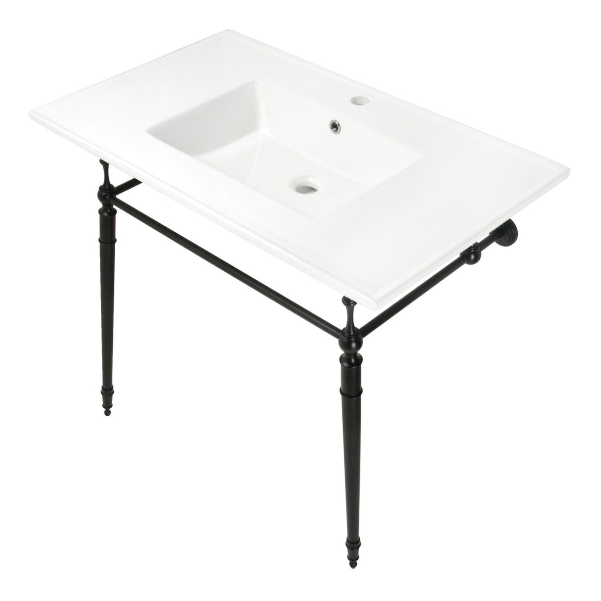 Edwardian KVPB372271MB 37-Inch Ceramic Console Sink Set, White/Matte Black