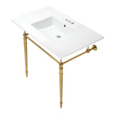 Edwardian KVPB37227W4BB 37-Inch Ceramic Console Sink Set, White/Brushed Brass