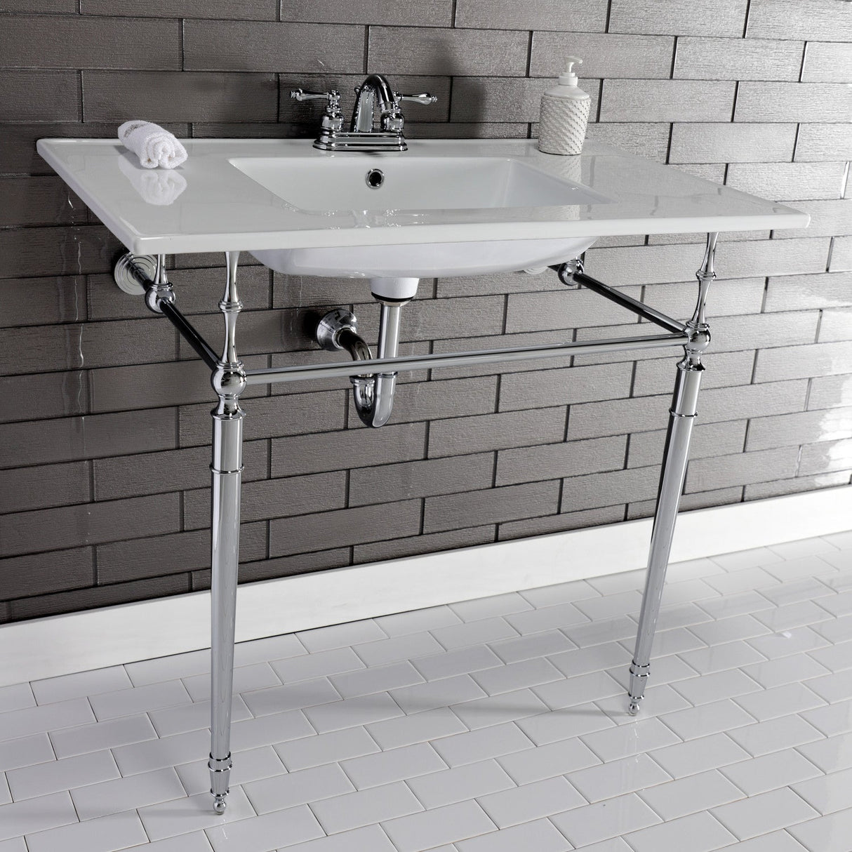 Edwardian KVPB37227W4CP 37-Inch Ceramic Console Sink Set, White/Polished Chrome