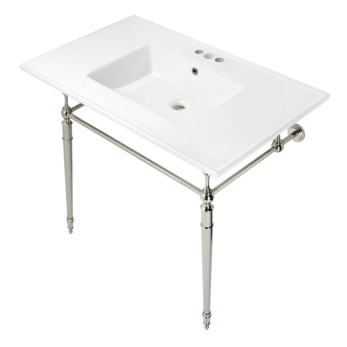 Edwardian KVPB37227W4PN 37-Inch Ceramic Console Sink Set, White/Polished Nickel