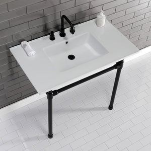 Dreyfuss KVPB37227W80 37-Inch Ceramic Console Sink Set, White/Matte Black