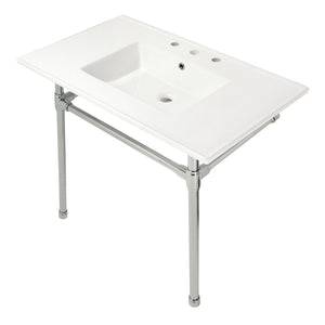 Dreyfuss KVPB37227W86 37-Inch Ceramic Console Sink Set, White/Polished Nickel