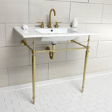Edwardian KVPB37227W8BB 37-Inch Ceramic Console Sink Set, White/Brushed Brass