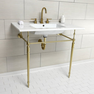 Edwardian KVPB37227W8BB 37-Inch Ceramic Console Sink Set, White/Brushed Brass