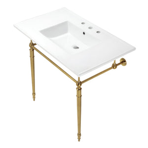 Edwardian KVPB37227W8BB 37-Inch Ceramic Console Sink Set, White/Brushed Brass