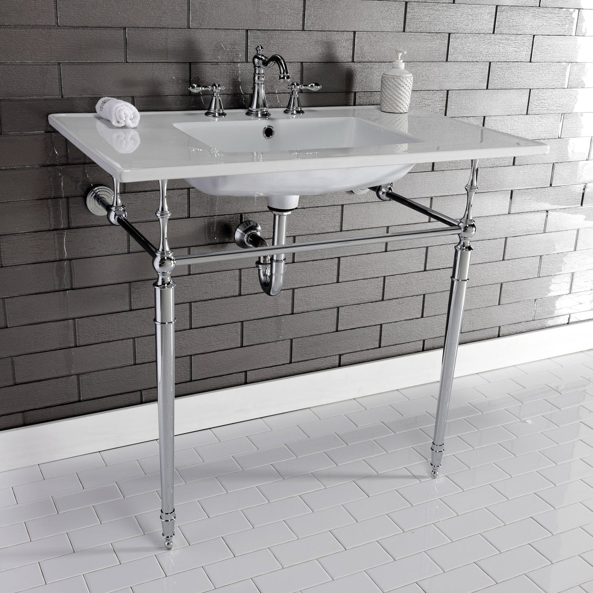 Edwardian KVPB37227W8CP 37-Inch Ceramic Console Sink Set, White/Polished Chrome