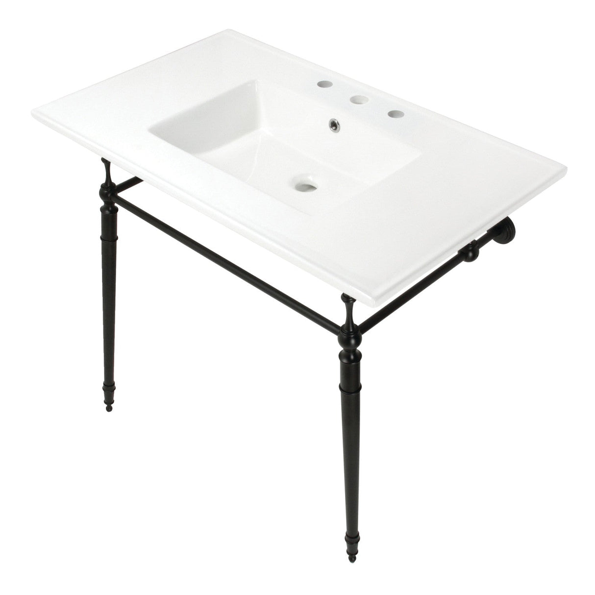 Edwardian KVPB37227W8MB 37-Inch Ceramic Console Sink Set, White/Matte Black