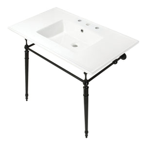 Edwardian KVPB37227W8MB 37-Inch Ceramic Console Sink Set, White/Matte Black