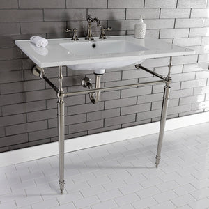 Edwardian KVPB37227W8PN 37-Inch Ceramic Console Sink Set, White/Polished Nickel