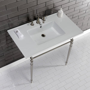 Edwardian KVPB37227W8PN 37-Inch Ceramic Console Sink Set, White/Polished Nickel