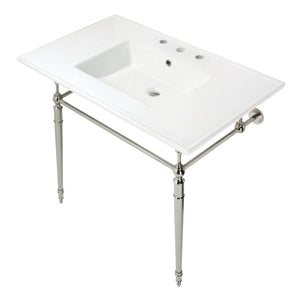Edwardian KVPB37227W8PN 37-Inch Ceramic Console Sink Set, White/Polished Nickel