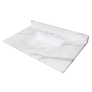 Montesquieu KVPB3722L38SQ 37-Inch Solid Surface Vanity Top, Calacatta Marble White/Glossy