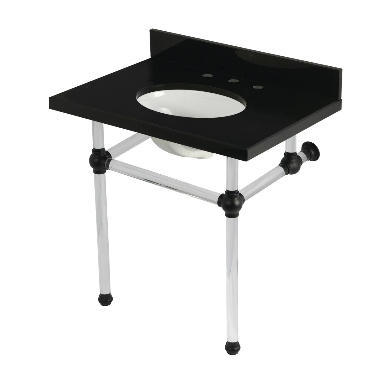 Templeton KVPK3030KA0 30-Inch Black Granite Console Sink with Acrylic Legs, Black Granite/Matte Black