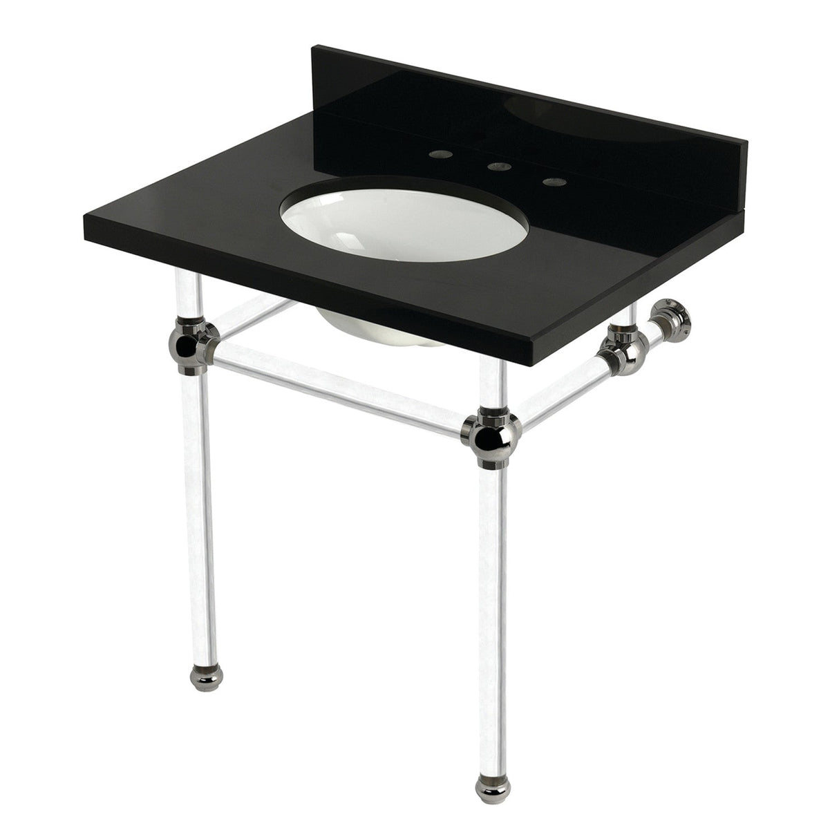 Templeton KVPK3030KA6 30-Inch Black Granite Console Sink with Acrylic Legs, Black Granite/Polished Nickel