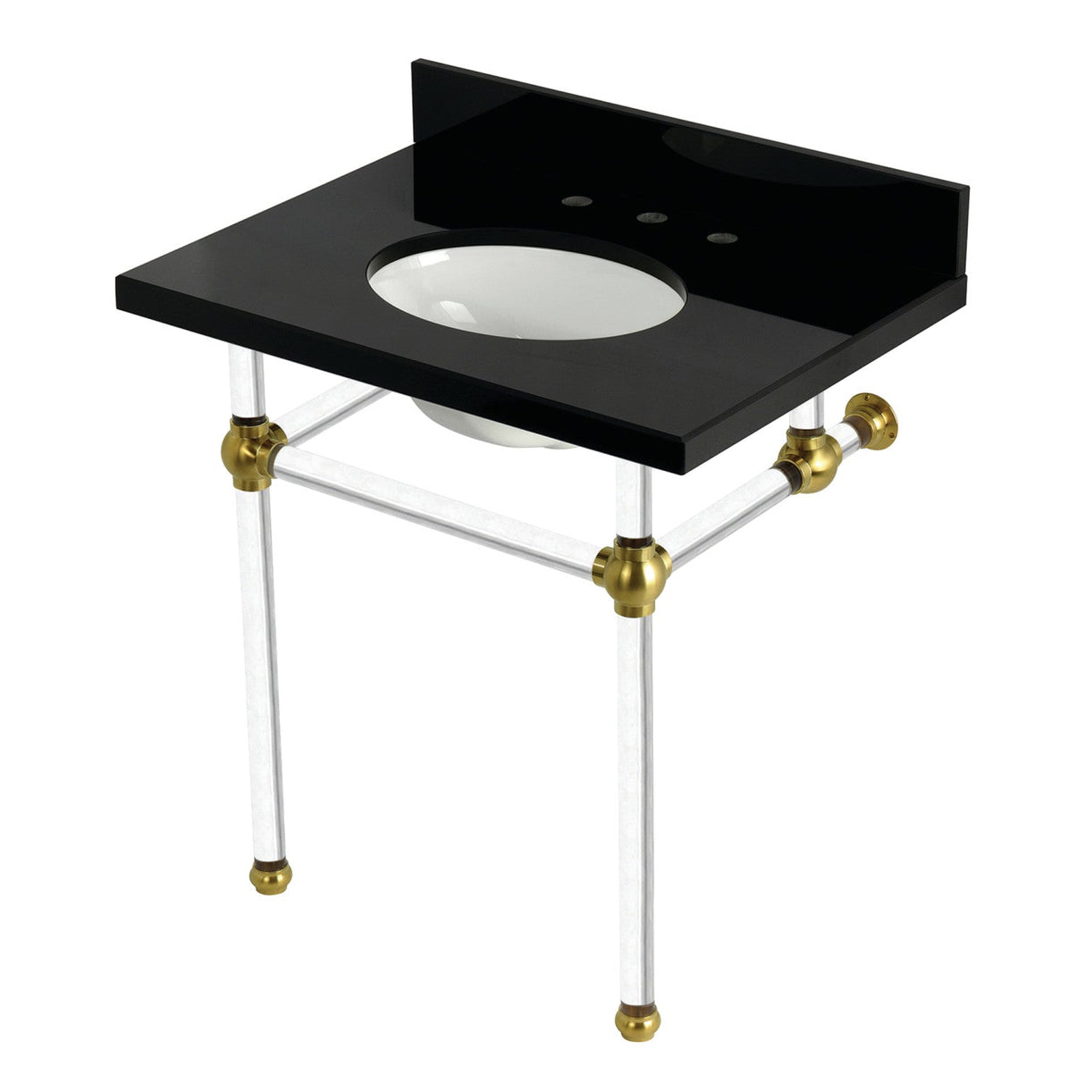 Templeton KVPK3030KA7 30-Inch Black Granite Console Sink with Acrylic Legs, Black Granite/Brushed Brass