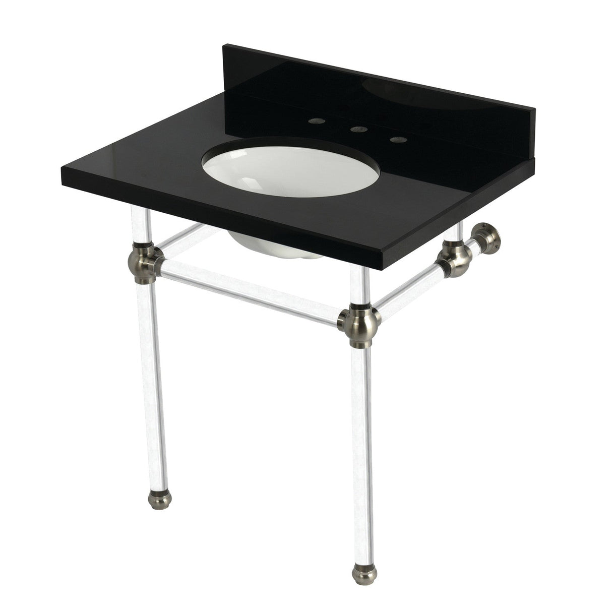 Templeton KVPK3030KA8 30-Inch Black Granite Console Sink with Acrylic Legs, Black Granite/Brushed Nickel