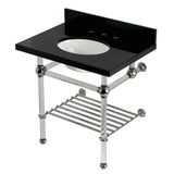 Templeton KVPK3030KAB6 30-Inch Console Sink with Acrylic Legs (8-Inch, 3 Hole), Black Granite/Polished Nickel