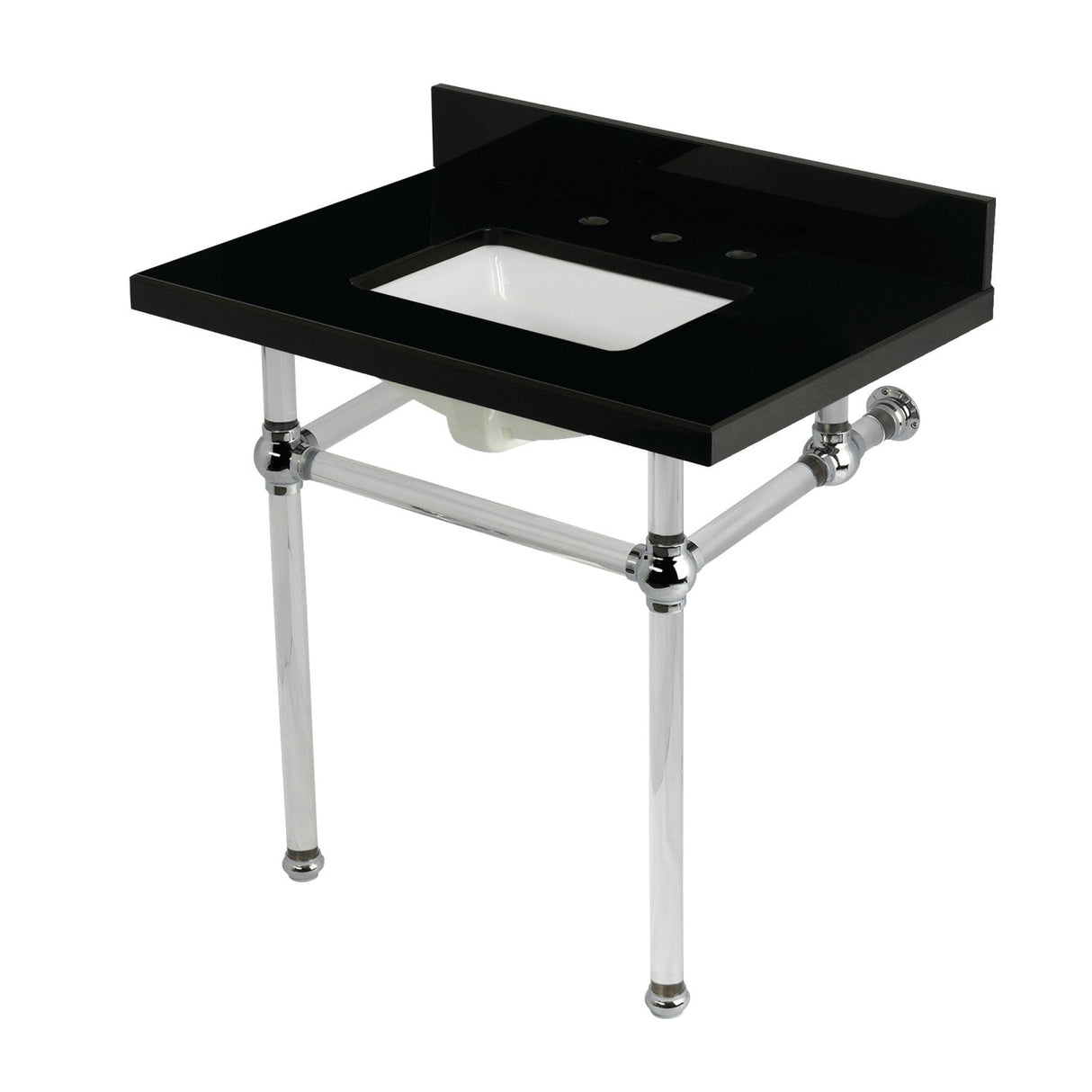 Templeton KVPK3030KASQ1 30-Inch Black Granite Console Sink with Acrylic Legs, Black Granite/Polished Chrome