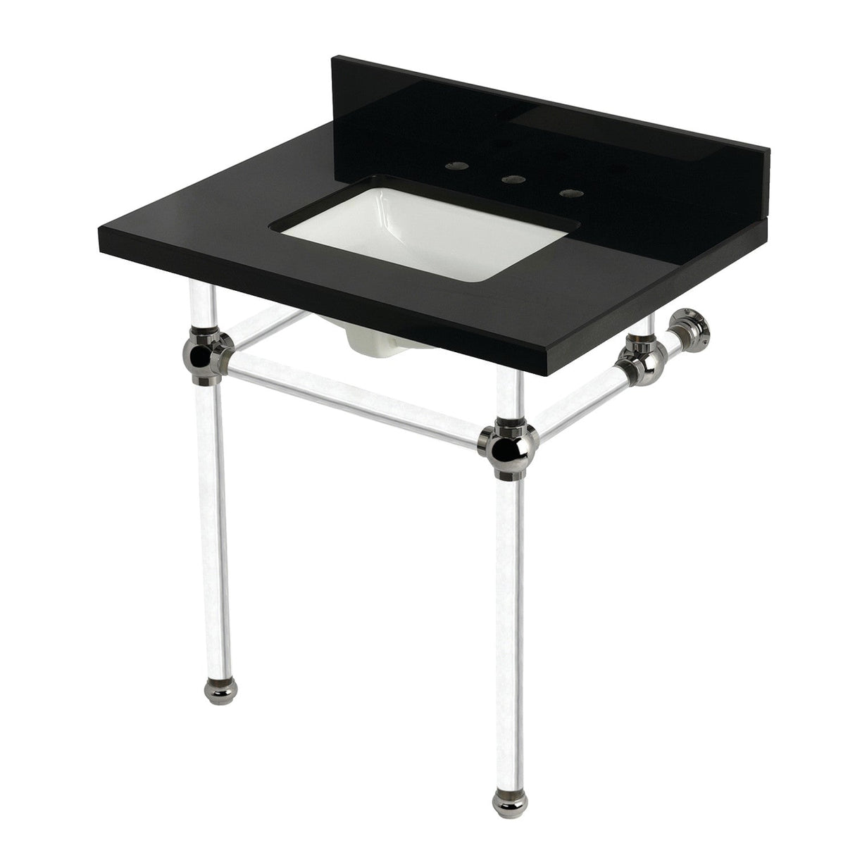 Templeton KVPK3030KASQ6 30-Inch Black Granite Console Sink with Acrylic Legs, Black Granite/Polished Nickel