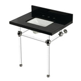 Templeton KVPK3030KASQ6 30-Inch Black Granite Console Sink with Acrylic Legs, Black Granite/Polished Nickel