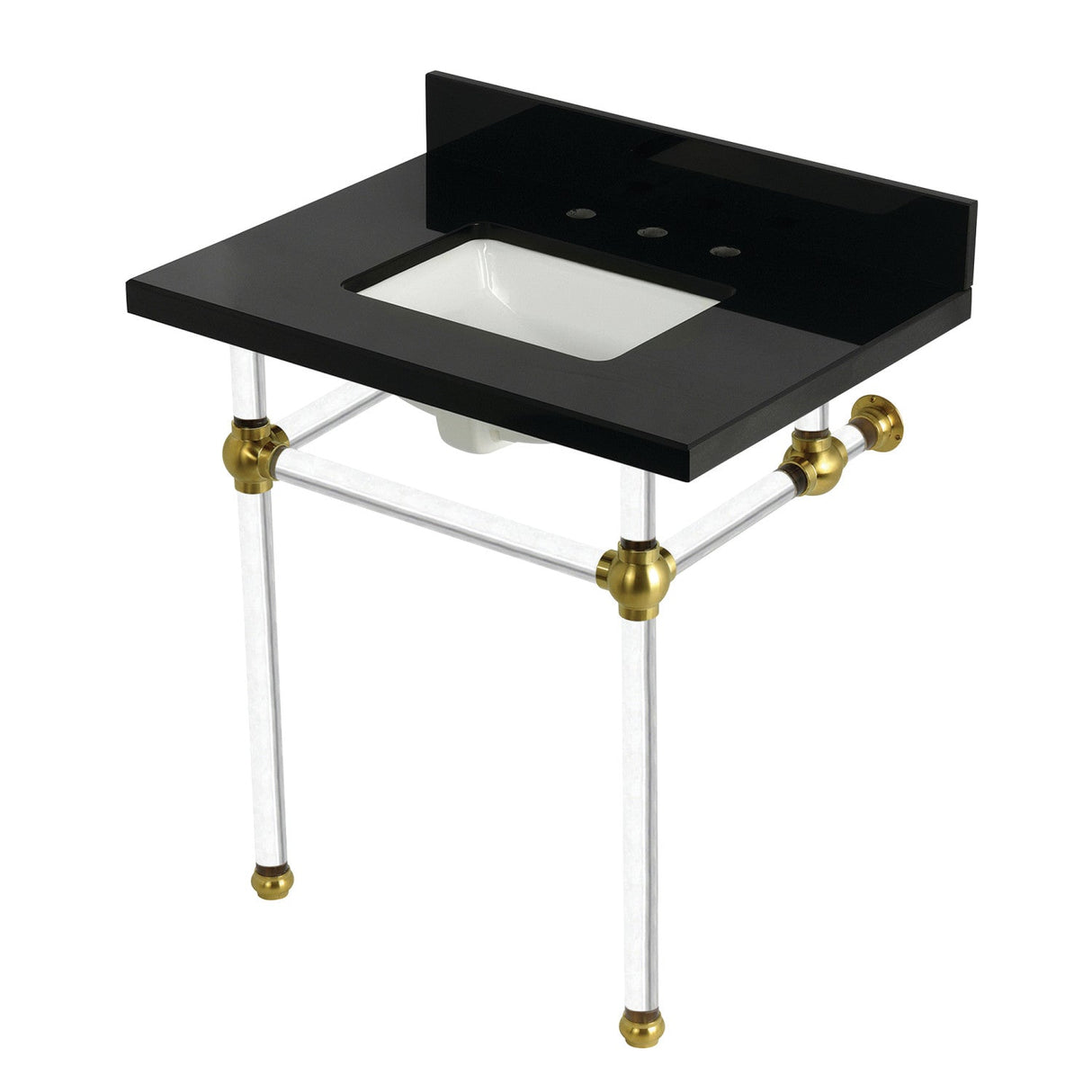 Templeton KVPK3030KASQ7 30-Inch Black Granite Console Sink with Acrylic Legs, Black Granite/Brushed Brass