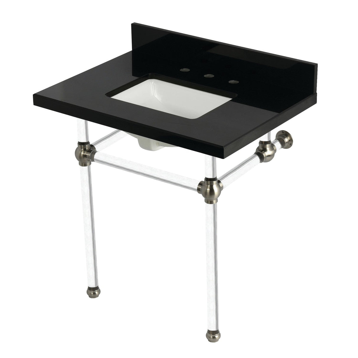 Templeton KVPK3030KASQ8 30-Inch Black Granite Console Sink with Acrylic Legs, Black Granite/Brushed Nickel