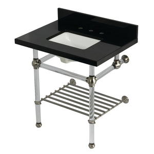 Templeton KVPK3030KASQB8 30-Inch Console Sink with Acrylic Legs (8-Inch, 3 Hole), Black Granite/Brushed Nickel