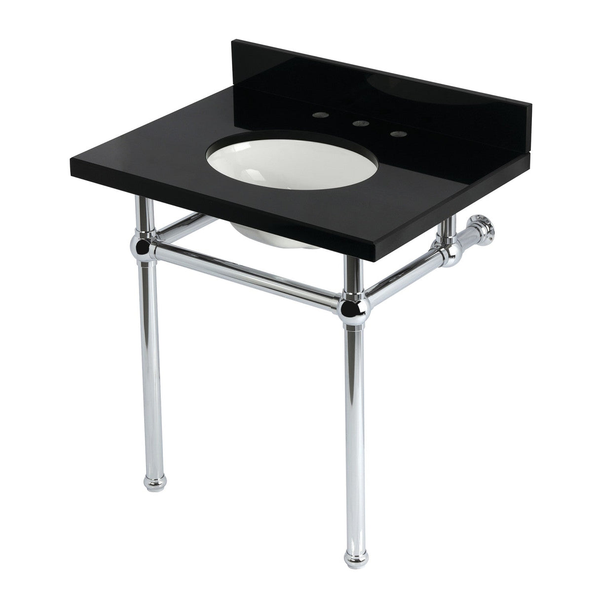 Templeton KVPK3030KB1 30-Inch Black Granite Console Sink with Brass Legs, Black Granite/Polished Chrome