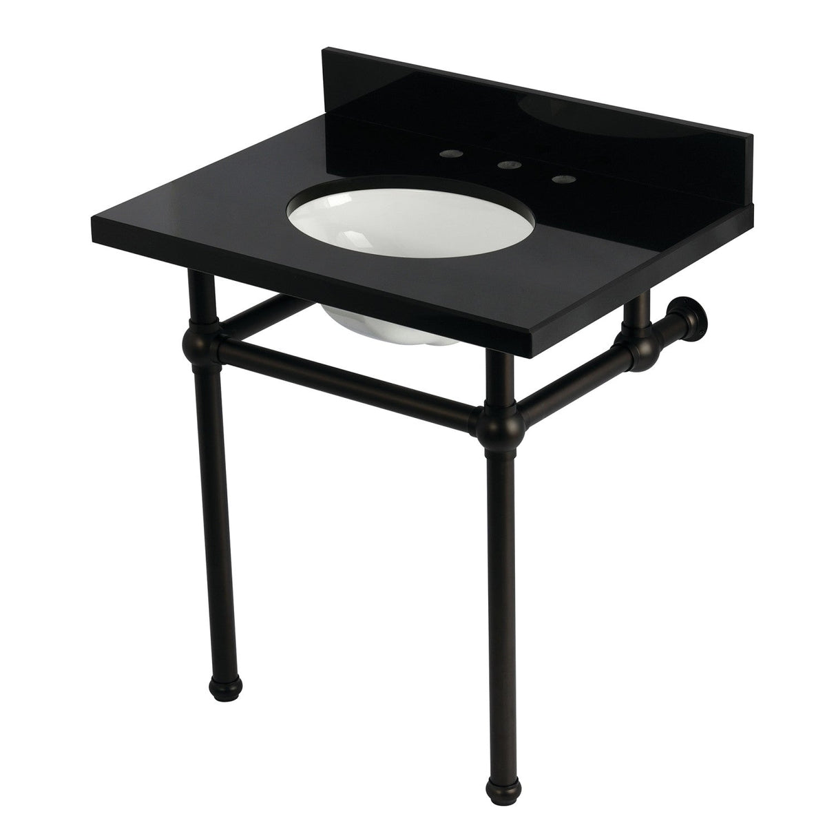 Templeton KVPK3030KB5 30-Inch Black Granite Console Sink with Brass Legs, Black Granite/Oil Rubbed Bronze