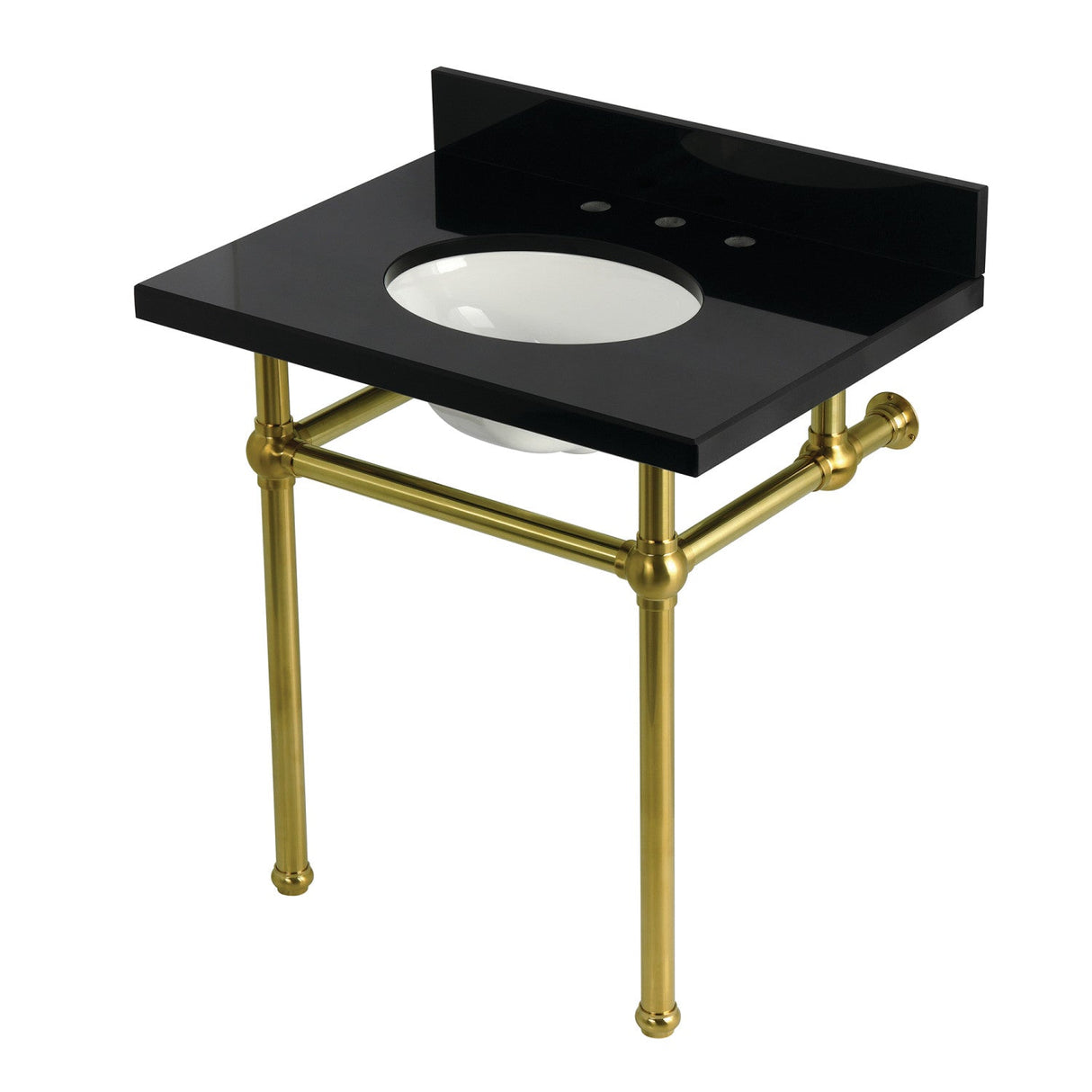 Templeton KVPK3030KB7 30-Inch Black Granite Console Sink with Brass Legs, Black Granite/Brushed Brass