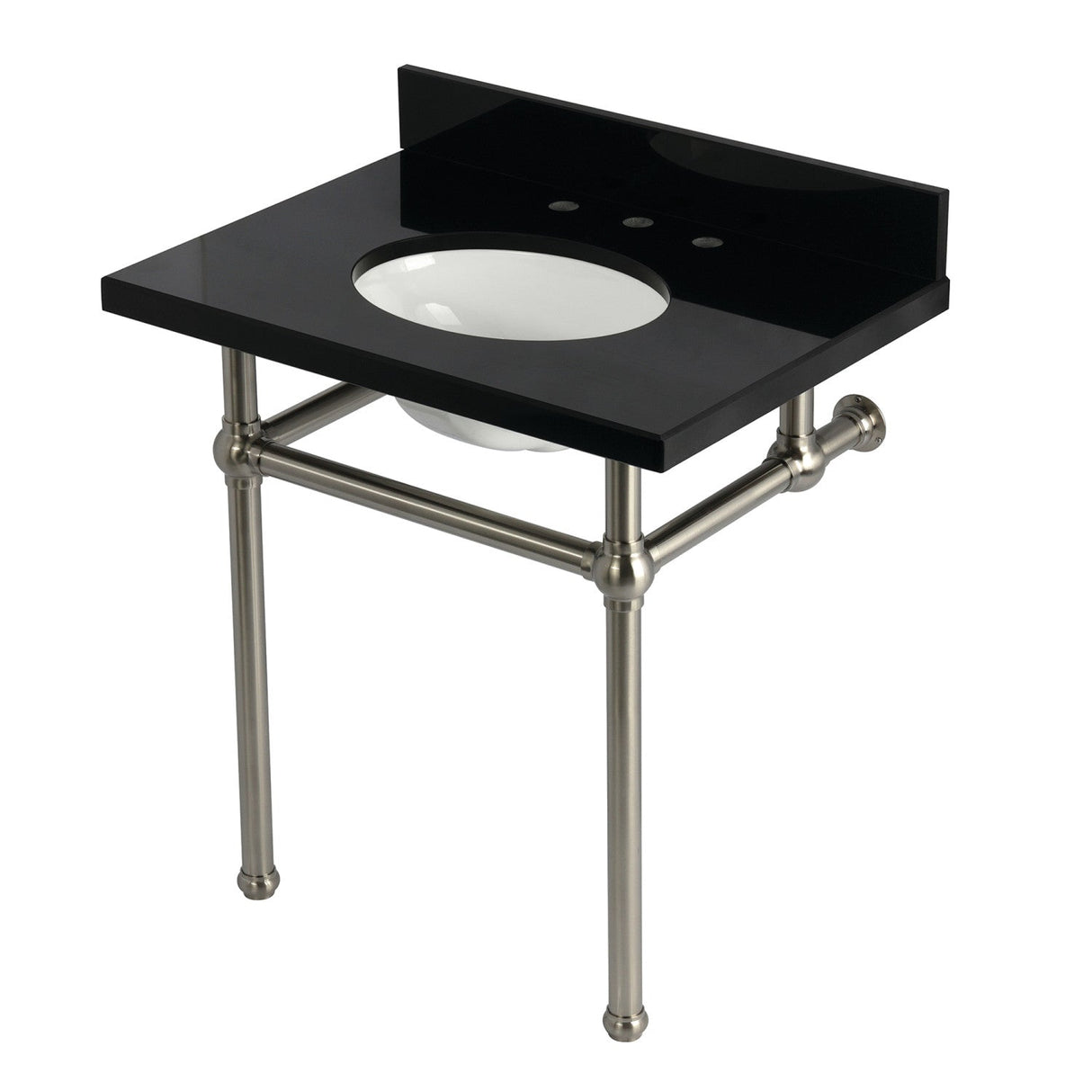 Templeton KVPK3030KB8 30-Inch Black Granite Console Sink with Brass Legs, Black Granite/Brushed Nickel