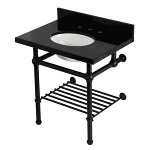 Templeton KVPK3030KBB5 30-Inch Console Sink with Brass Legs (8-Inch, 3 Hole), Black Granite/Oil Rubbed Bronze