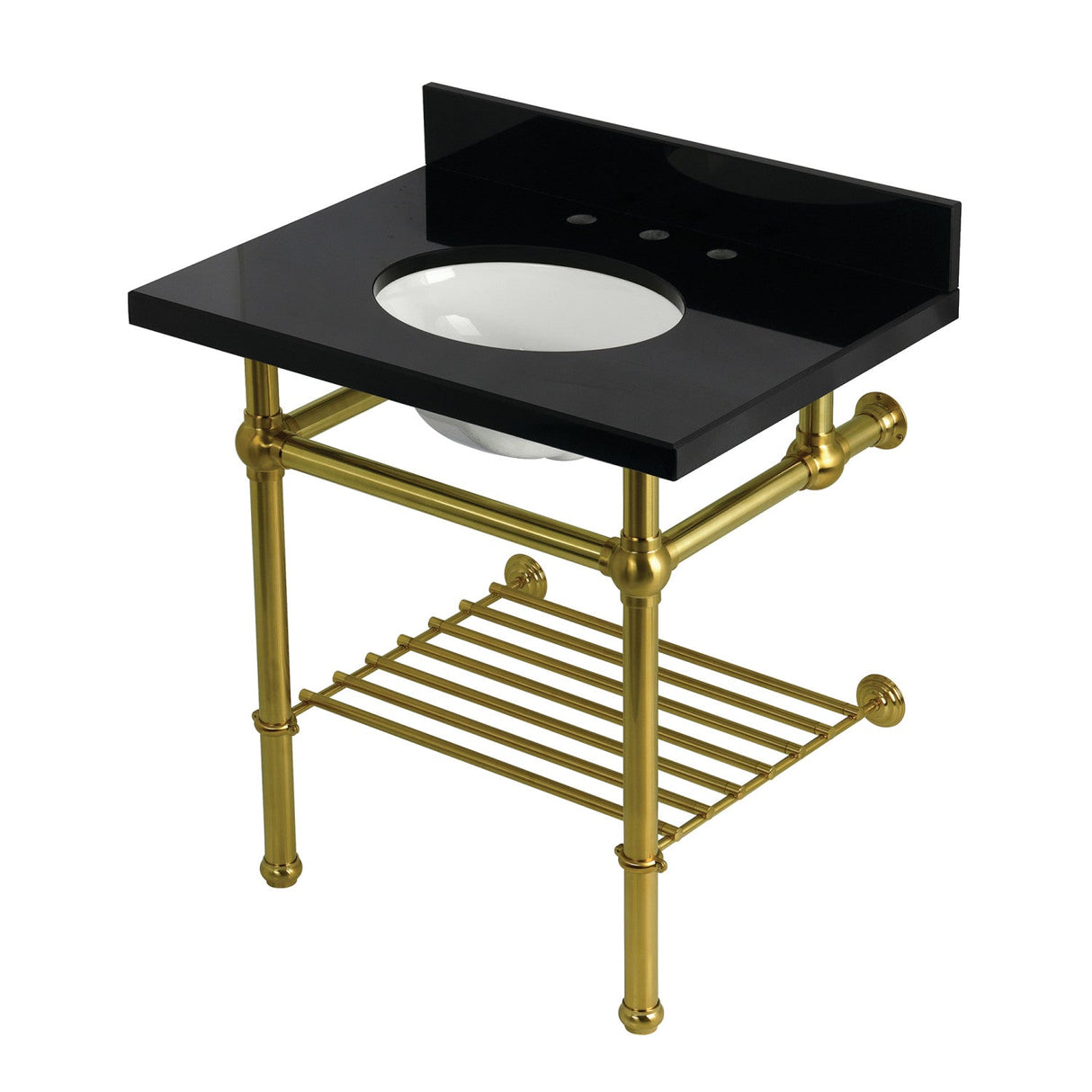 Templeton KVPK3030KBB7 30-Inch Console Sink with Brass Legs (8-Inch, 3 Hole), Black Granite/Brushed Brass