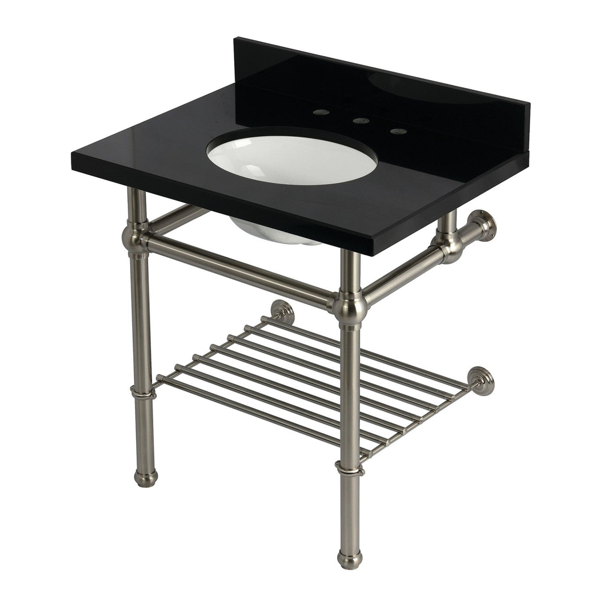 Templeton KVPK3030KBB8 30-Inch Console Sink with Brass Legs (8-Inch, 3 Hole), Black Granite/Brushed Nickel