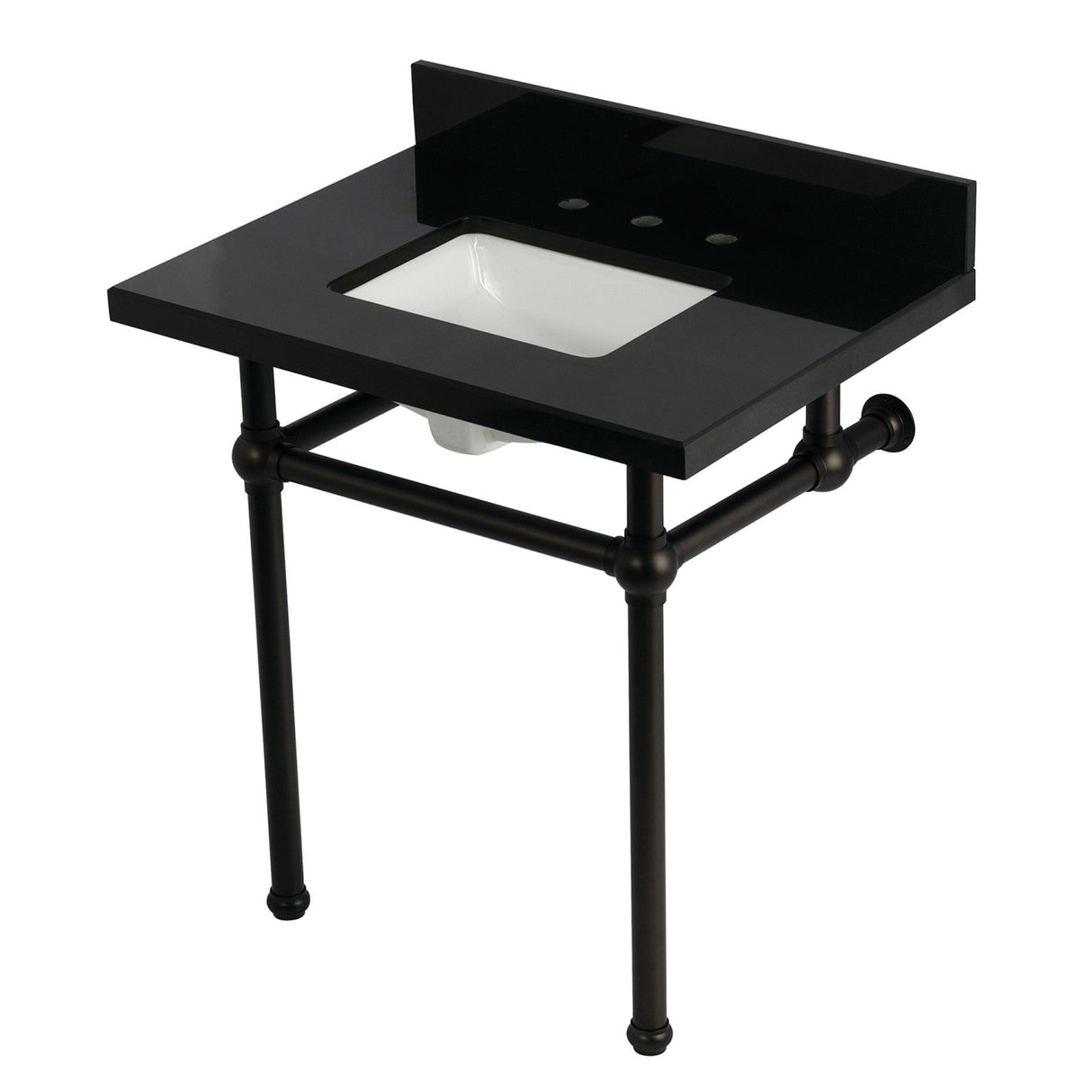 Templeton KVPK3030KBSQ5 30-Inch Black Granite Console Sink with Brass Legs, Black Granite/Oil Rubbed Bronze