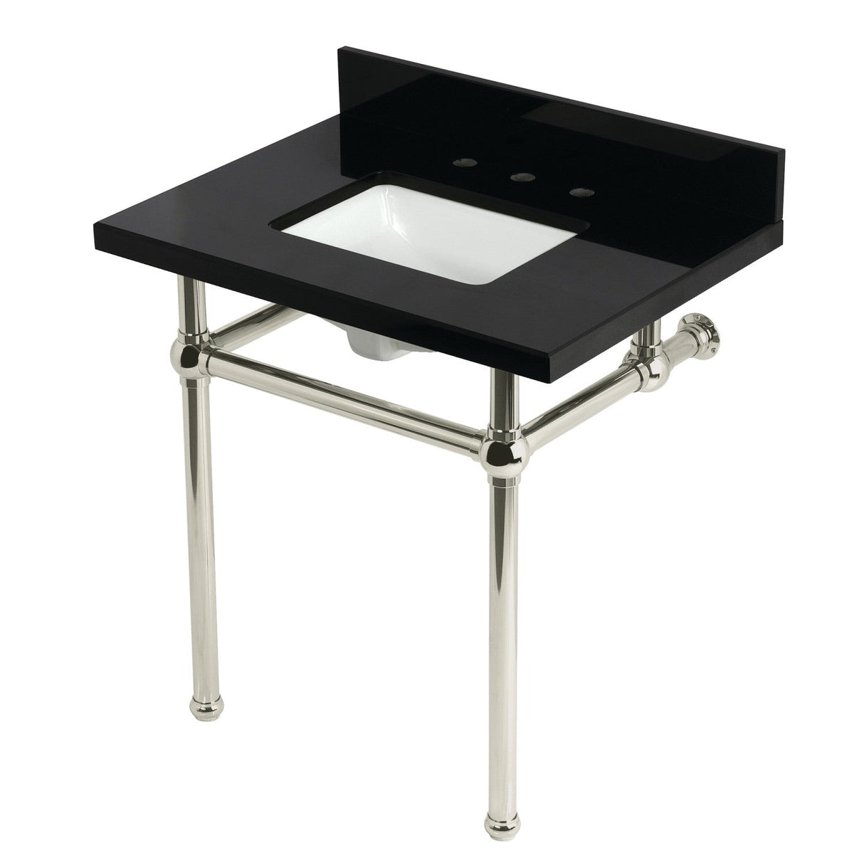 Templeton KVPK3030KBSQ6 30-Inch Black Granite Console Sink with Brass Legs, Black Granite/Polished Nickel